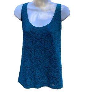 LOFT Teal Lace Sleeveless  Boho Bohemian Tank Top Womens Large